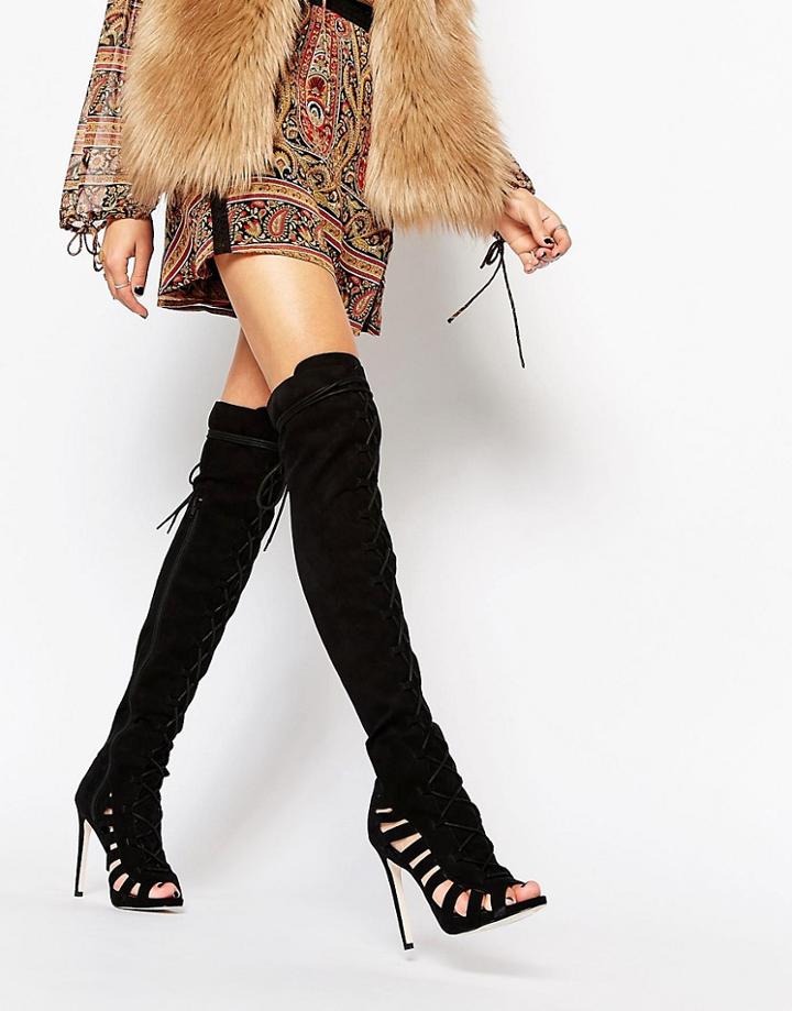 Asos Keep It Real Peep Toe Over The Knee Boots - Black