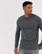 Asos Design Organic Long Sleeve T-shirt With Crew Neck In Washed Black-gray