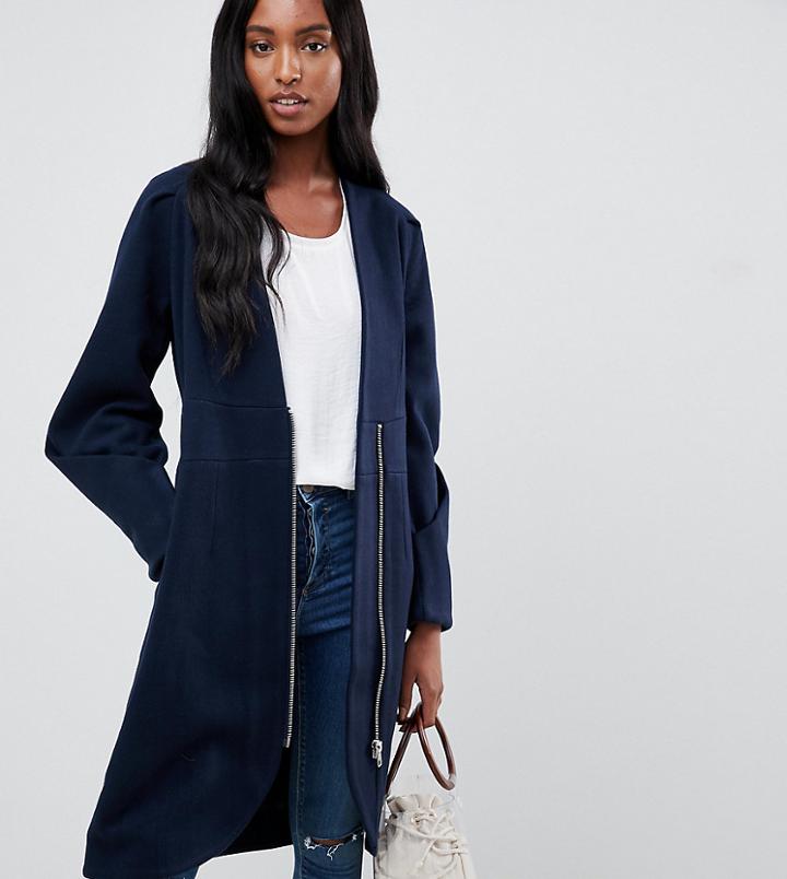 Y.a.s Tall Zip Front Collarless Coat-navy