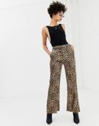Na-kd Flared Leopard Print Satin Pants In Beige - Multi