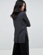 Asos Top In Textured Rib With Long Sleeves And Side Splits - Gray