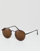 Asos Design Round Sunglasses In Black With Brown Lens - Black