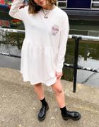 Noisy May Exclusive Jersey Smock Dress With Collegiate Motif In White