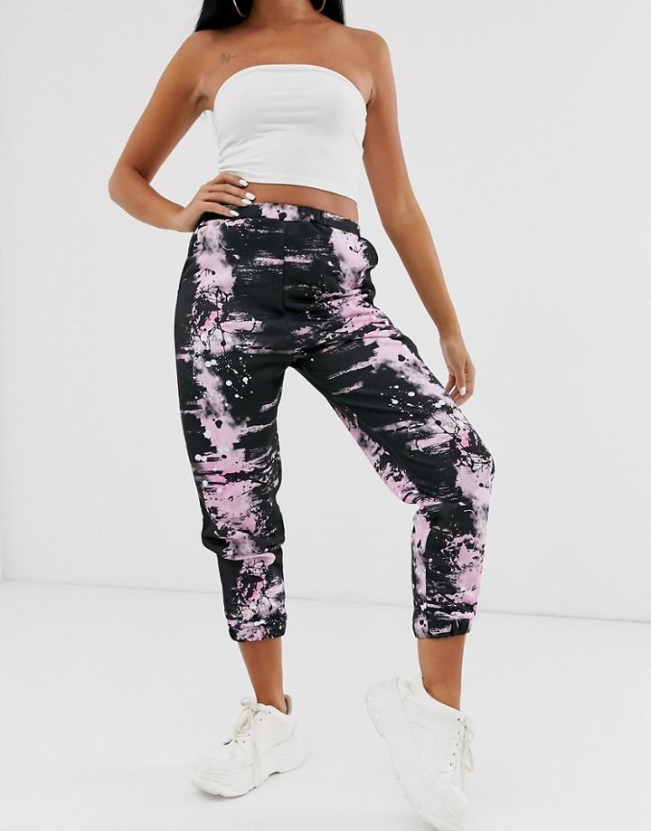 Asos Design Oversized Jogger In Tie Dye Print - Pink