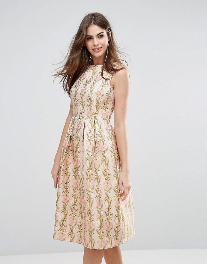 Oasis Floral Jacquard Midi Skater Dress - Multi