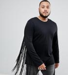 Asos Design Plus Longline Long Sleeve T-shirt With Extreme Fringe Back - Black