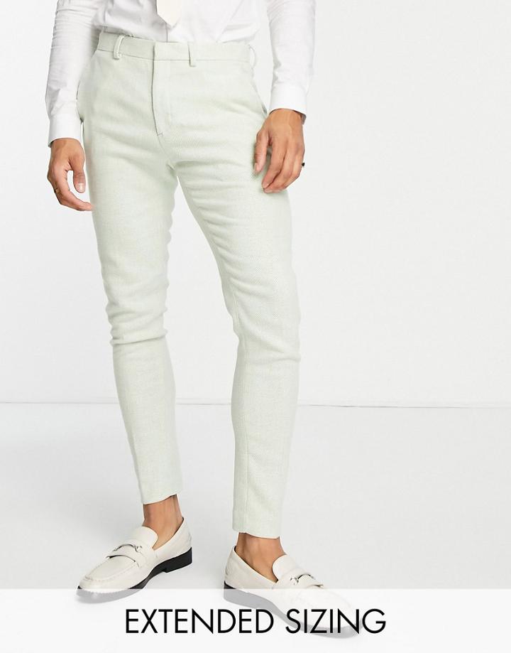 Asos Design Super Skinny Wool Mix Suit Pants In Dusky Green Twill