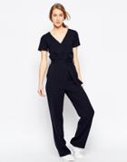 Asos Jumpsuit With Self Belt And Short Sleeve - Navy