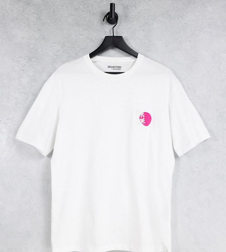 Selected Homme Organic Cotton Blend Oversized T-shirt With Palm Tree Embroidery In White Exclusive To Asos