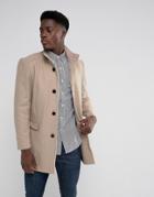 Selected Homme Funnel Neck Wool Mix Overcoat - Beige