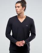 Hugo Boss V-neck Long Sleeve Top In Regular Fit - Black
