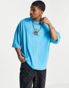 Asos Design Oversized T-shirt In Blue With Cartoon Sushi Front Print