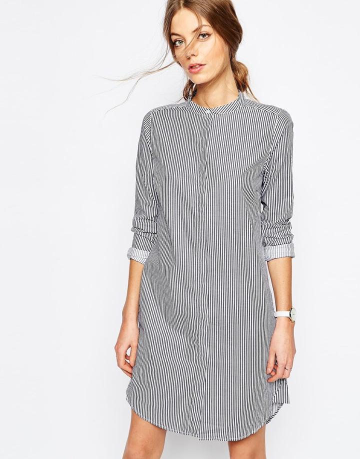 Selected Livi Shirt Dress In Pinstripe - Peacoat Striped