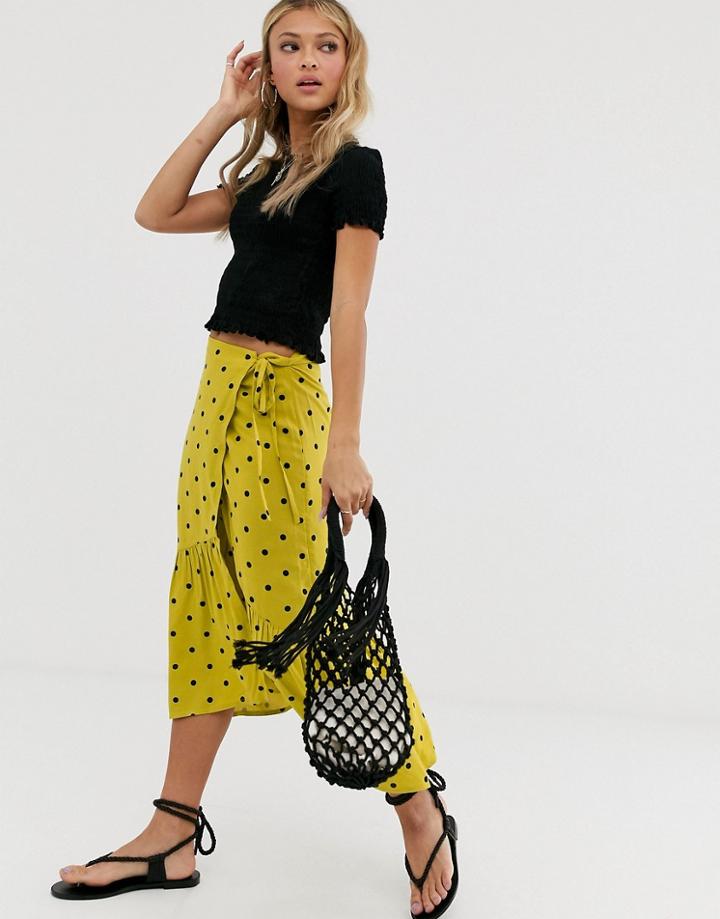 Miss Selfridge Wrap Skirt In Polka Dot-green