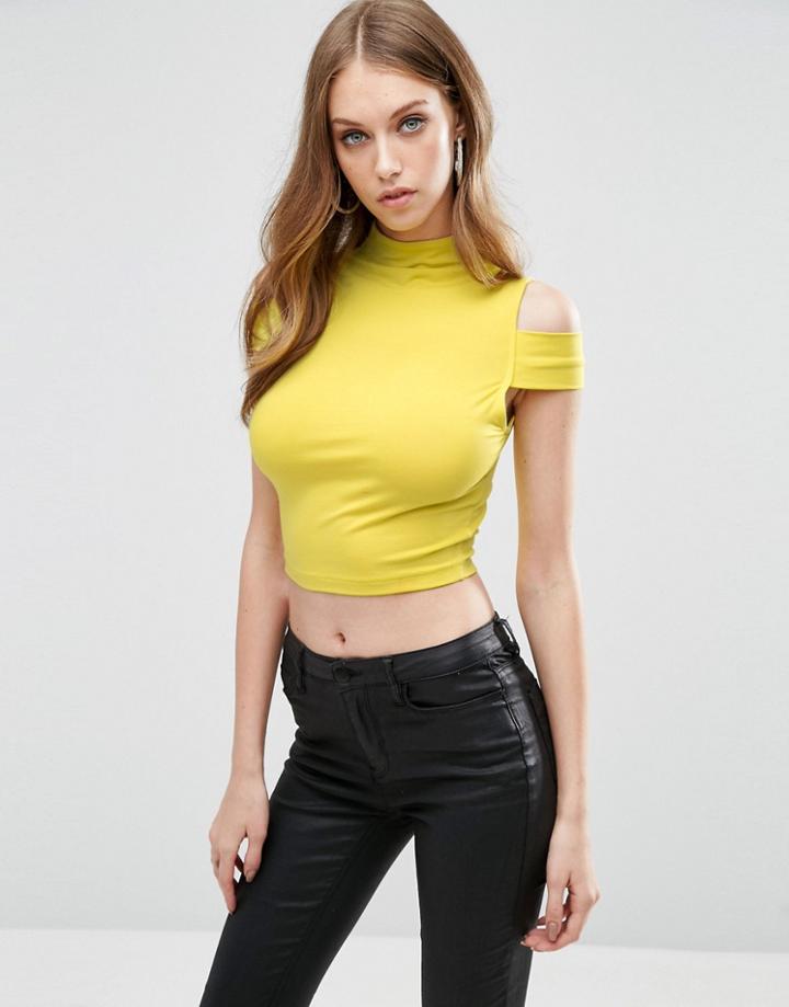 Asos Crop Top With Cold Shoulder Tab - Green
