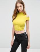 Asos Crop Top With Cold Shoulder Tab - Green