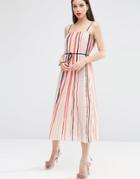 Asos Cami Pleated Midi Dress In Stripe - Multi