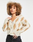 River Island Argyle Plaid Blocked Cardigan In Brown