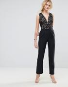 Little Mistress Embroidered Wrap Front Jumpsuit - Black