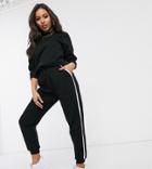 Asos Design Petite Tracksuit Sweat / Basic Jogger With Tie With Contrast Binding In Cotton-black