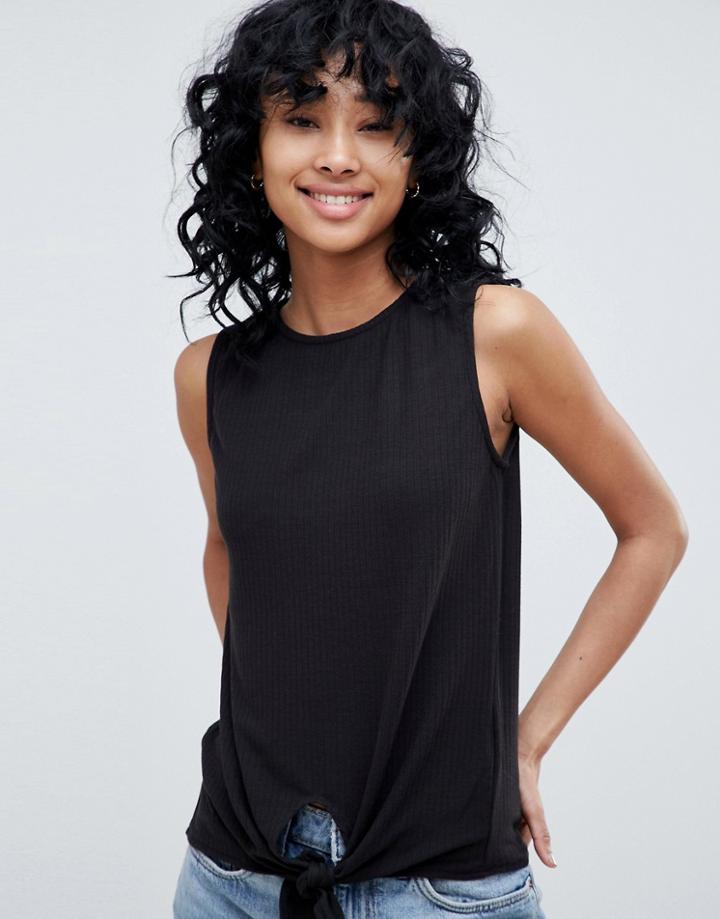 Pieces Tie Front Tank - Black