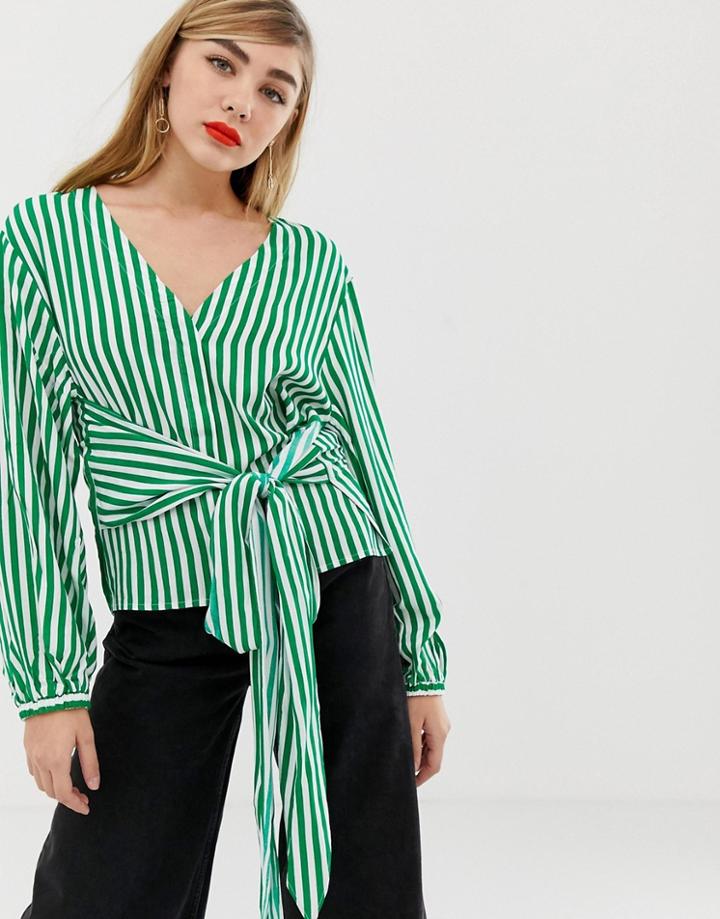 Mbym Stripe Wrap Blouse - Green