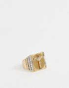 Asos Design Vintage Style Religious Signet Ring With Crystals - Gold