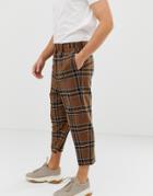 Asos Design Drop Crotch Tapered Smart Pants In Brown Wool Mix Check