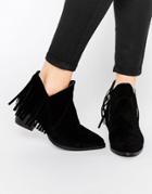 Truffle Collection Margie Fringe Western Ankle Boots - Black