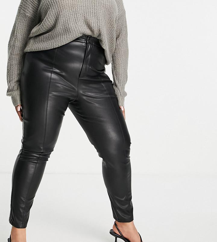 In The Style Plus X Lorna Luxe Contoured Leather Look Leggings In Black