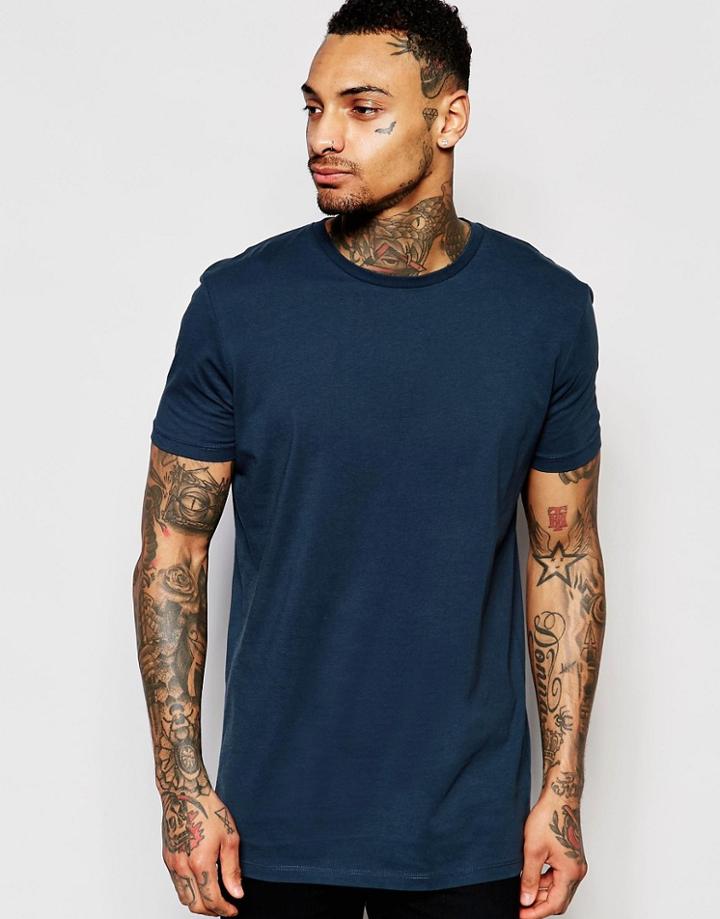 Asos Longline T-shirt In Relaxed Skater Fit In Blue - Blue