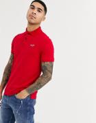 Hollister Icon Logo Heritage Slim Fit Pique Polo In Burgundy