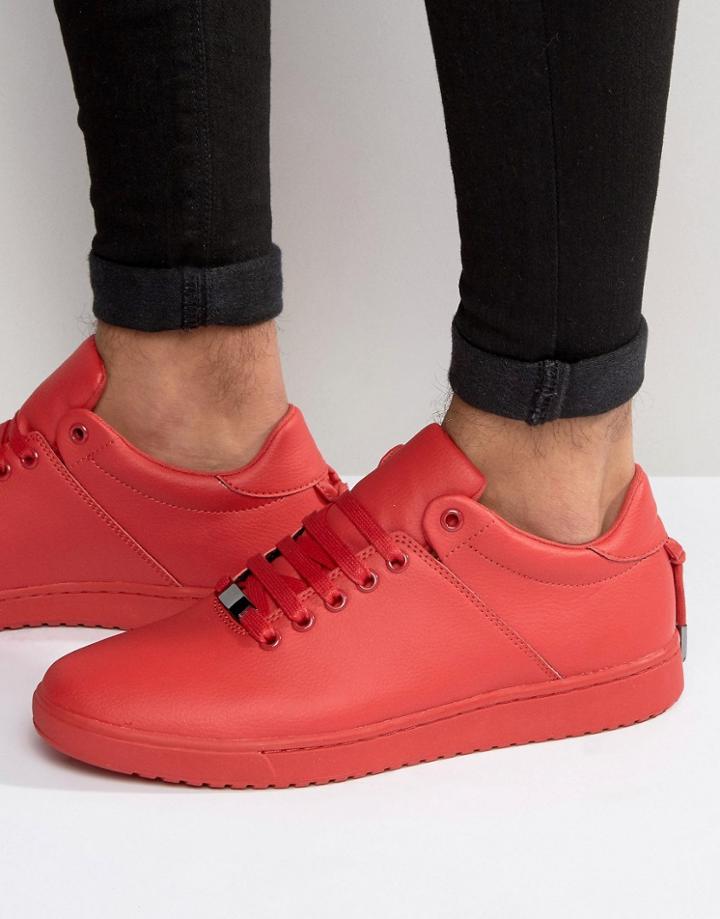 Asos Sneakers In Red With Back Lace And Gold Details - Red