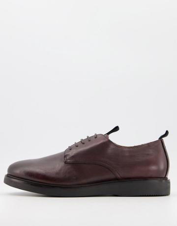 H By Hudson Barnstable Lace Up Shoes In Burgundy Leather-red