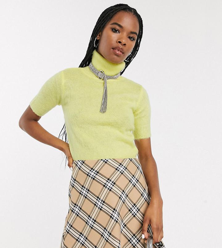 Reclaimed Vintage Inspired Fluffy Cropped Sweater With High Neck-yellow