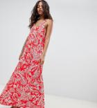Asos Design Tall Gathered Maxi Dress In Palm Print - Multi