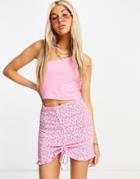 Bershka Ditsy Floral Shirred Detail Skirt Set In Pink