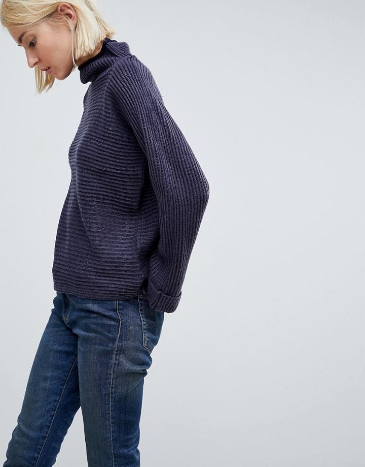 Qed London Striped High Neck Sweater-navy