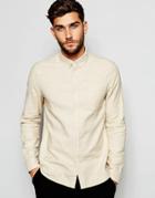 Asos Textured Shirt In Stone With Long Sleeves - Stone