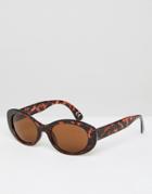 Asos Oval Sunglasses In Tort With Brown Lens - Brown