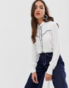 Stradivarius Rodeo Style Shirt With Piping In White - White