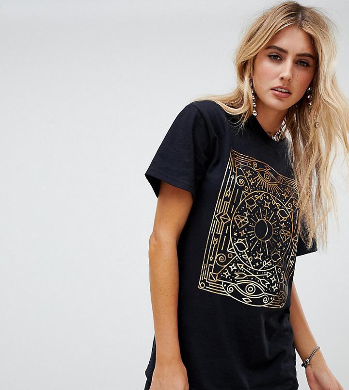 Rokoko Halloween Oversized T-shirt With Tarot Foil Graphic - Black