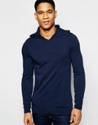 Asos Extreme Muscle Long Sleeve T-shirt With Hood In Navy - Navy