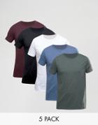 Asos T-shirt With Crew Neck 5 Pack - Multi