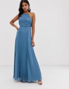 Asos Design Bridesmaid Pinny Maxi Dress With Ruched Bodice-blues