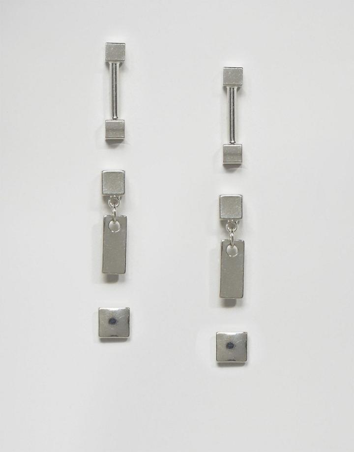 Asos Cube Stud Single Earring Pack - Rhodium