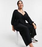 Asos Design Curve Wrap Textured Jumpsuit In Black