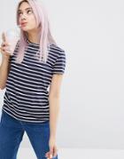Monki Stripe Short Sleeve T-shirt - Navy