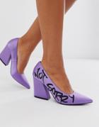 Asos Design Sorry Not Sorry Block Heeled Pumps In Lilac
