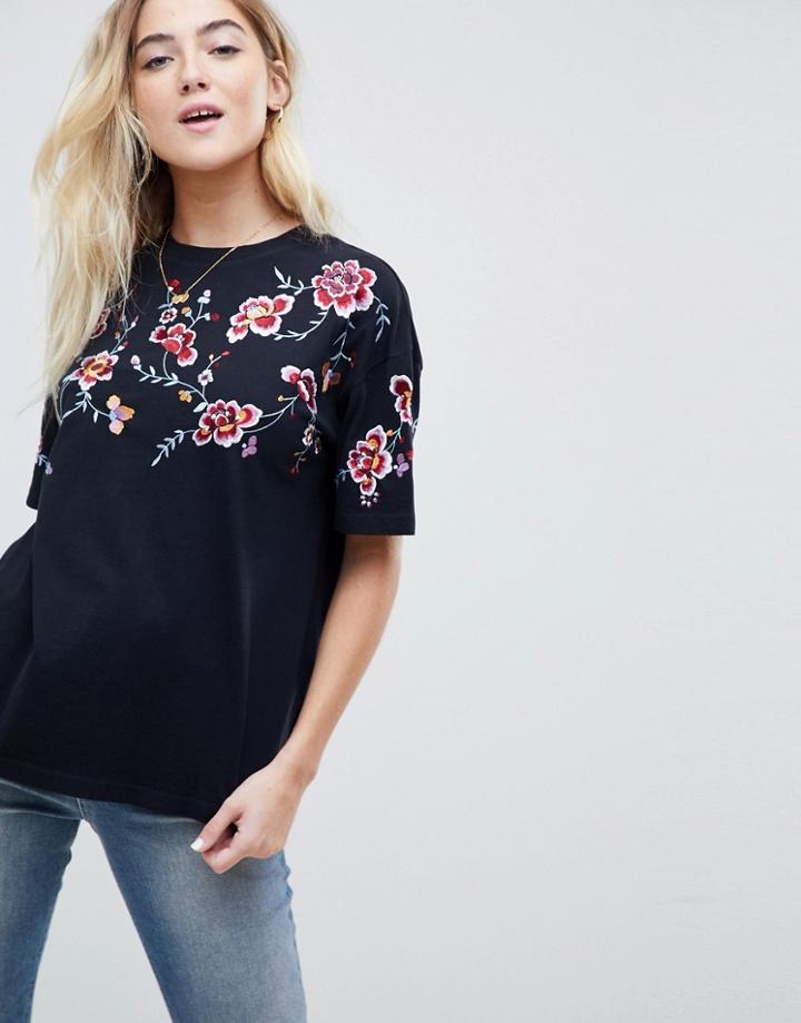 Asos Design T-shirt With Embroidery - Black